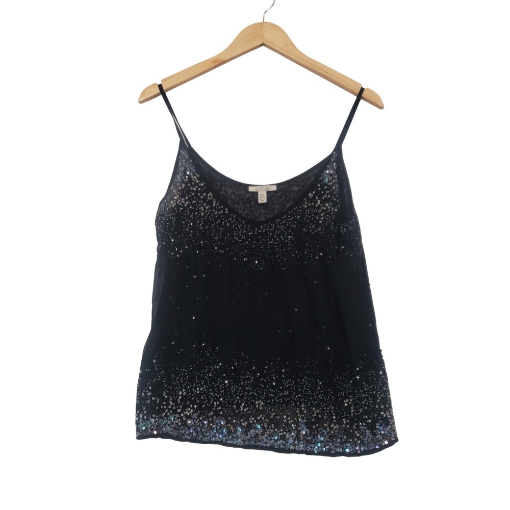Zara Trafaluc Camisole Top Small Black Sequin Embellished Chiffon Tank Party Y2K